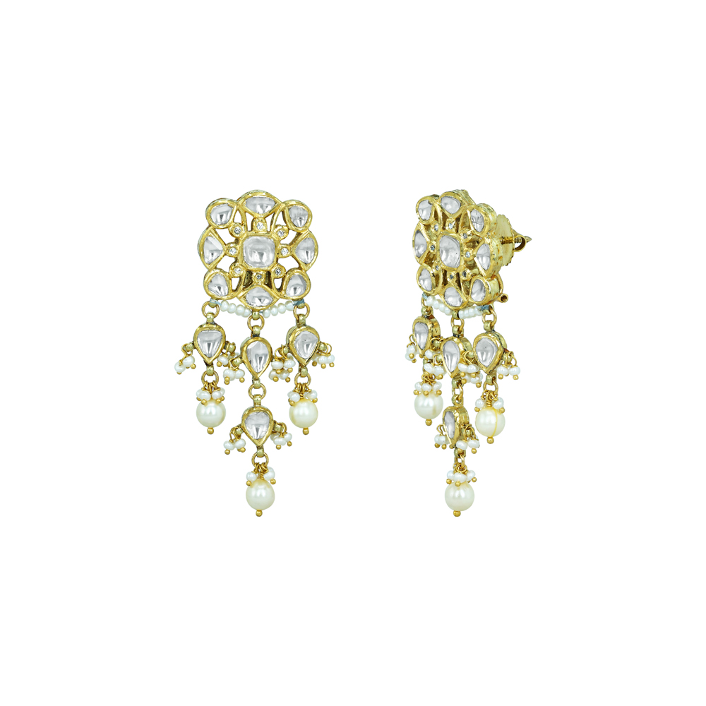 Chandelier Earrings with Polkis and Pearl Drops
